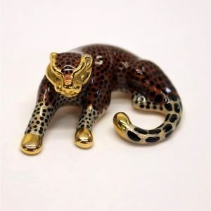 14k Gold Leopard/ cheetah/Panther Enamel slide pendent